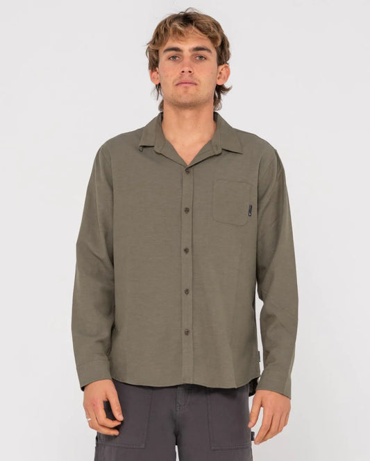 Rusty Overtone L/S Linen Shirt - Shadow Army