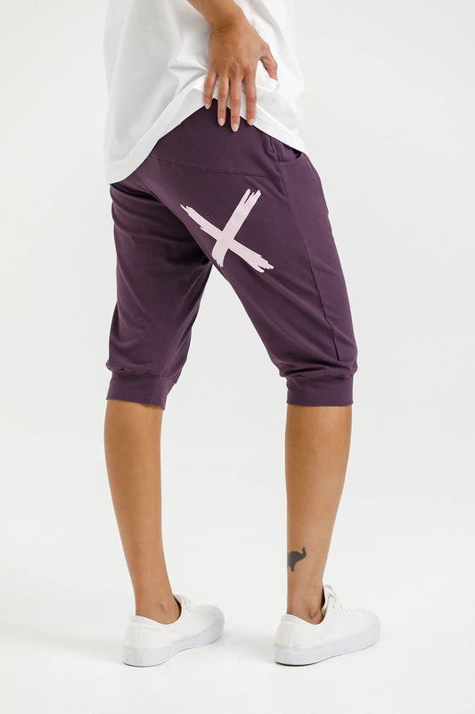 Home-Lee 3/4 Apartment Pant - Plum with Pastel Pink X
