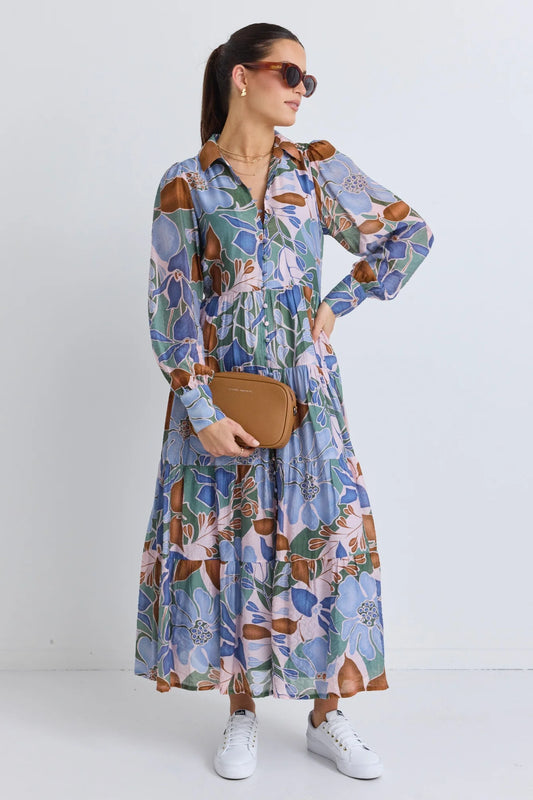 By Rosa Adair Khaki Floral Dress