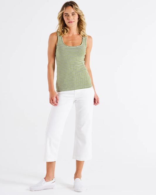 Betty Basics Emma Scoop Tank Avocado Stripe