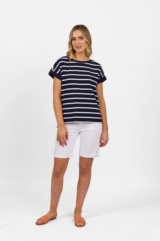 Vassalli Drop Sleeve Top Ink/white Stripe