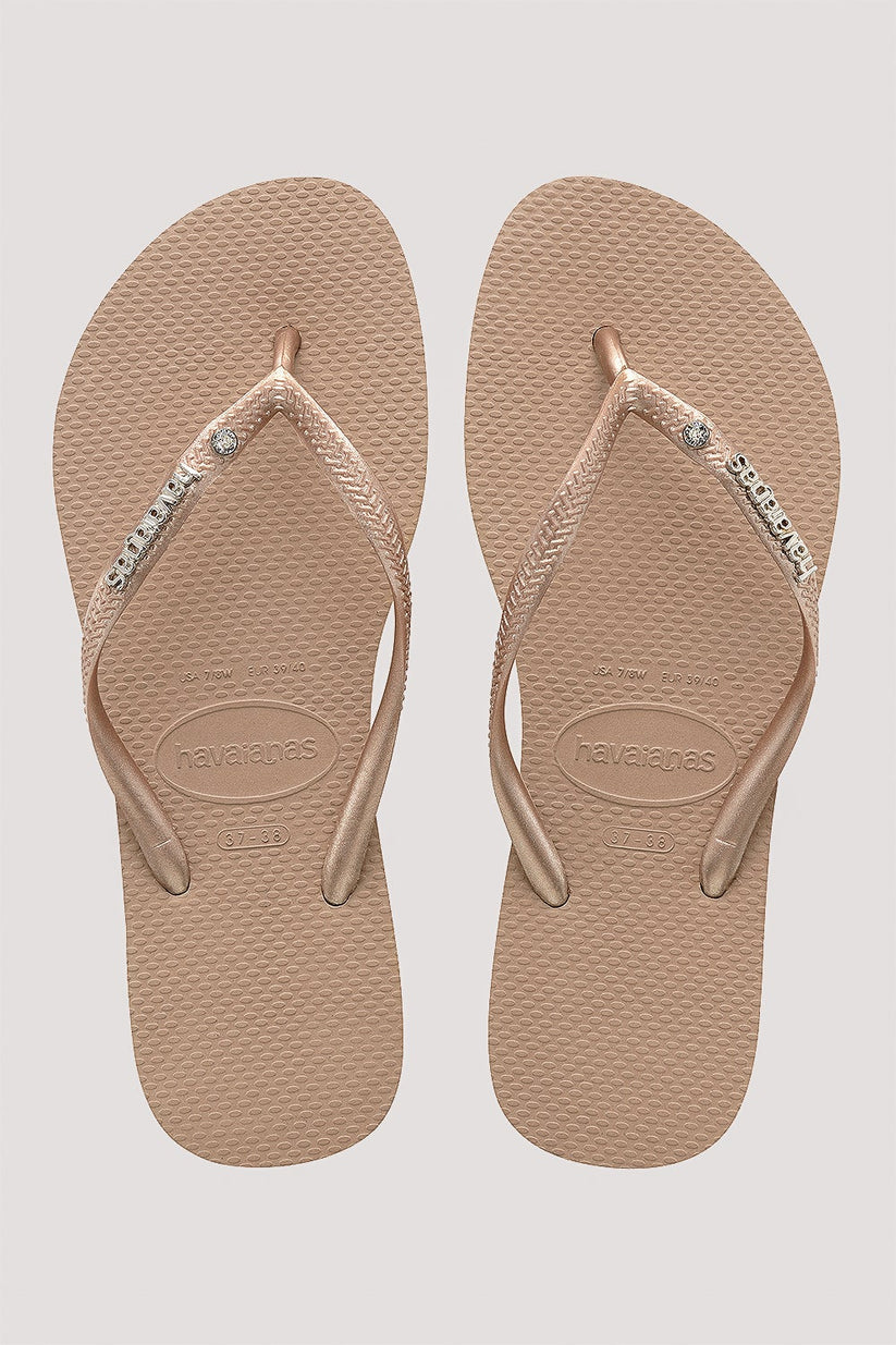 Havaiana Slim Metal Logo Crystal Jandal Rose Gold Street 2