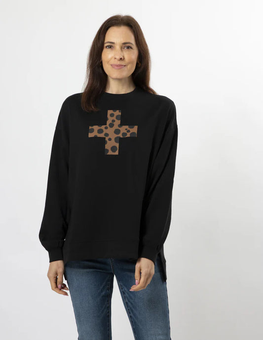 Stella and Gemma Sunday Sweater - Black Choco Cheetah Cross