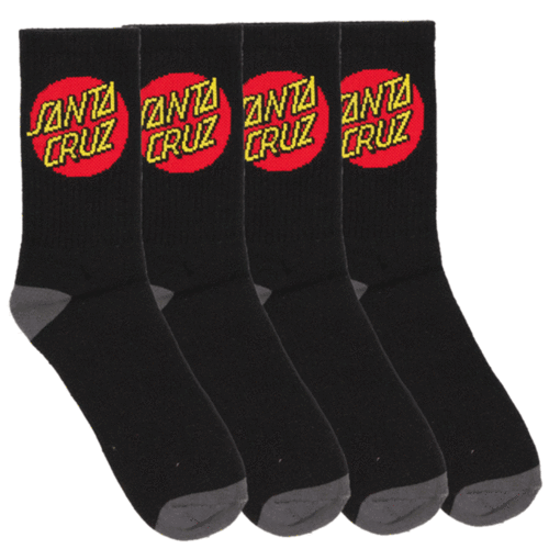 Santa Cruz Classic Dot 4pk Youth Crew Socks - Black