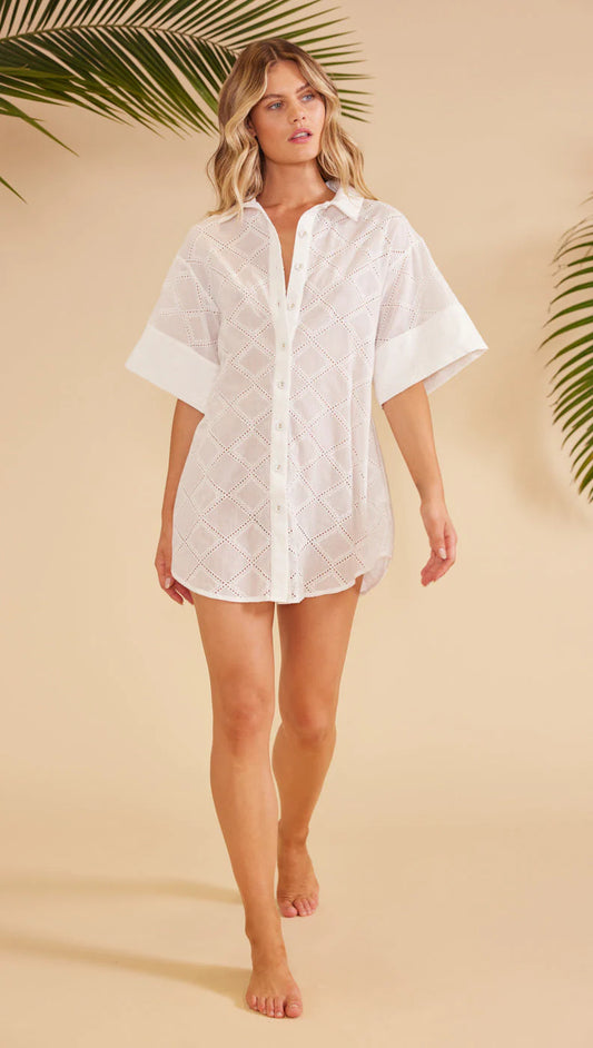 MinkPink Estella Beach Shirt Dress - White