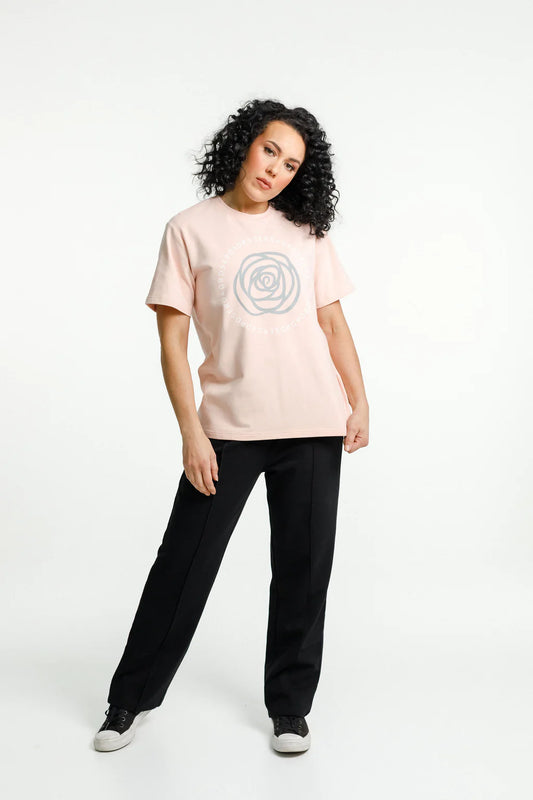 Rose Road Topher Tee - Peach with Track Print - Last One!